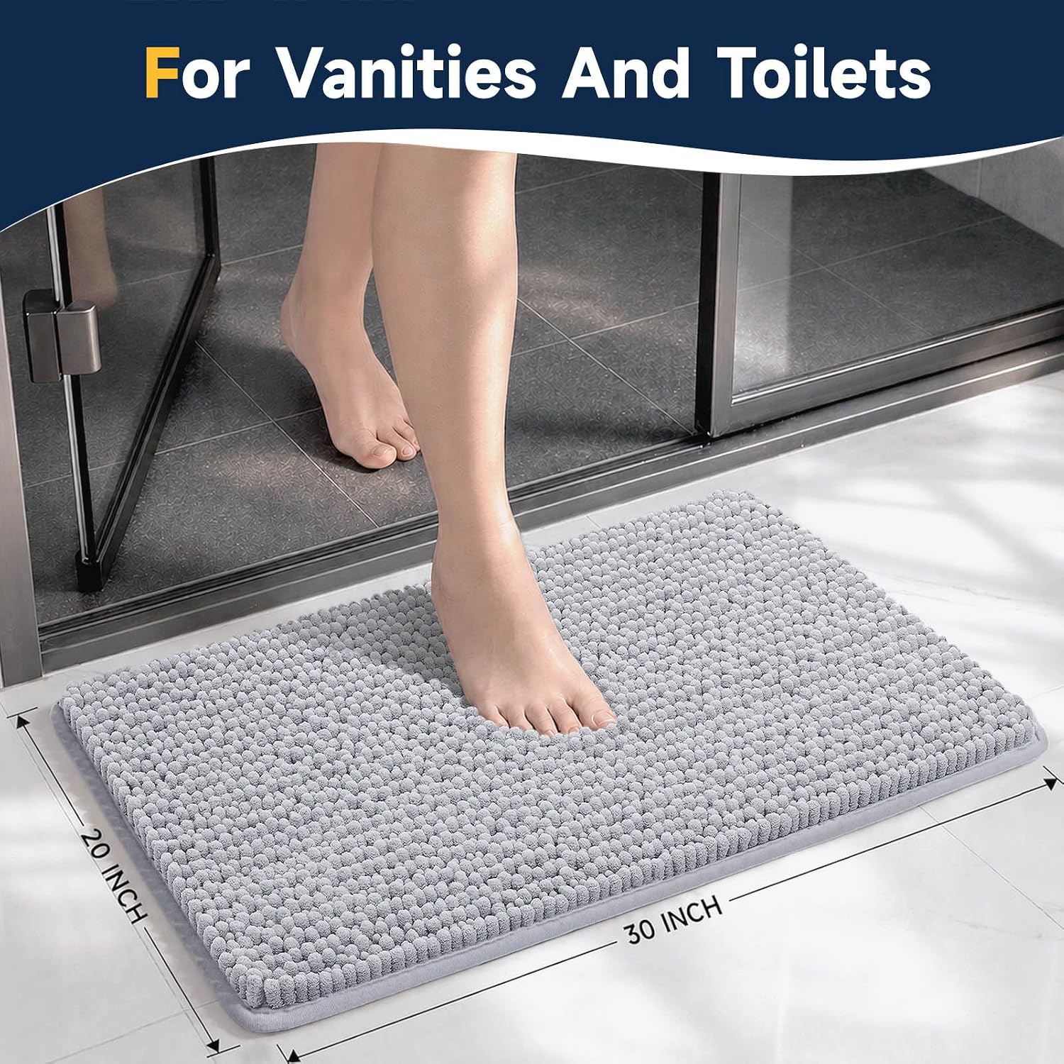 Detalle 2 de Ophanie 30 x 20 Chenille Bath Mat, Gray, Machine Washable