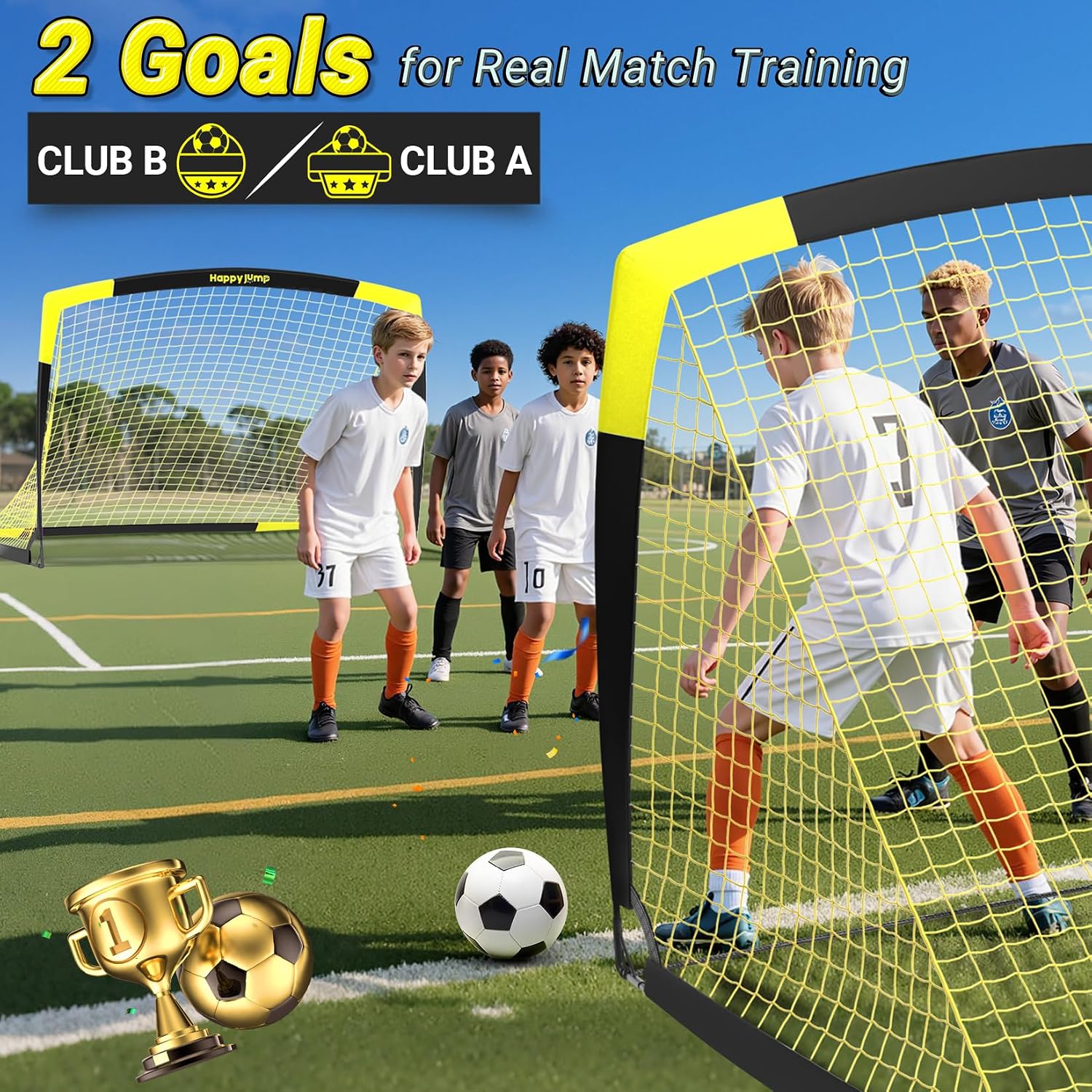 Detalle de Happy Jump Buts de Football Pop-Up Pliable – Kit 2 buts 213 x 152 cm + accessoires