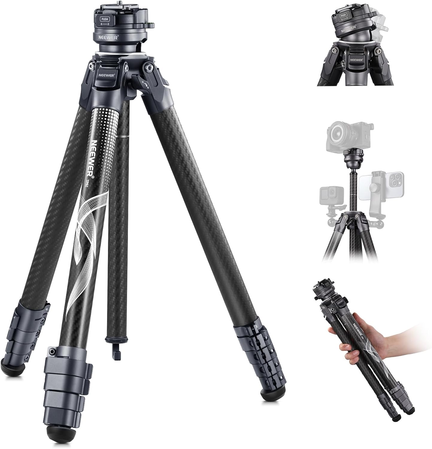 Detalle de NEEWER LITETRIP LT32 62" Travel Tripod Carbon Fibre