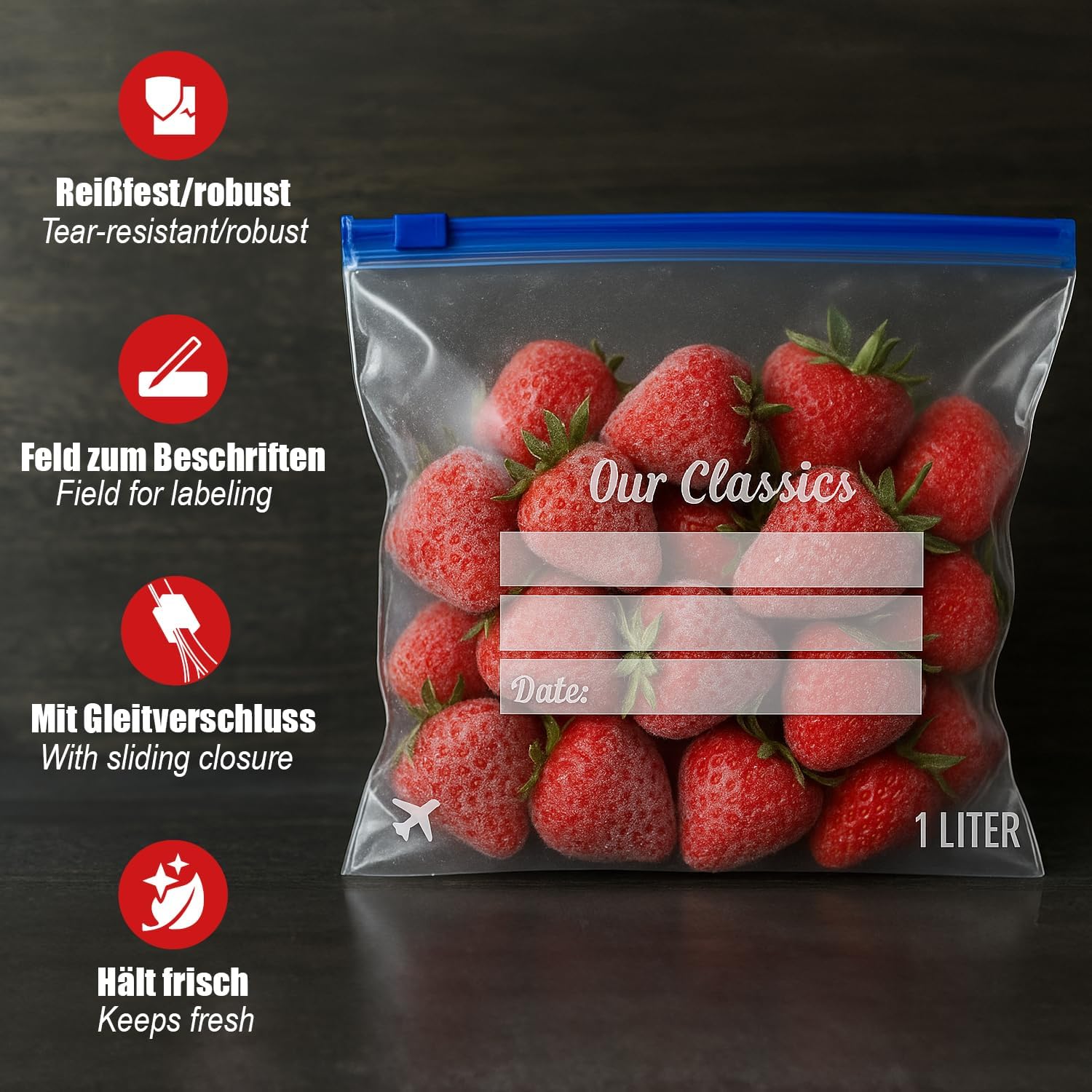 Thumbnail 1 de com-four® 120x sacs de congélation 1 L – sachets alimentaires refermables, 120 pièces