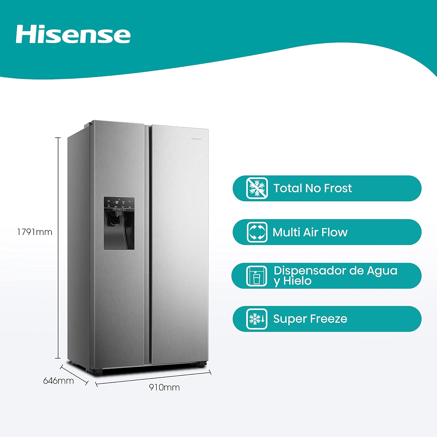 Thumbnail 1 de Hisense RS650N4AC2 Side by Side con Dispensador de Agua 🥤