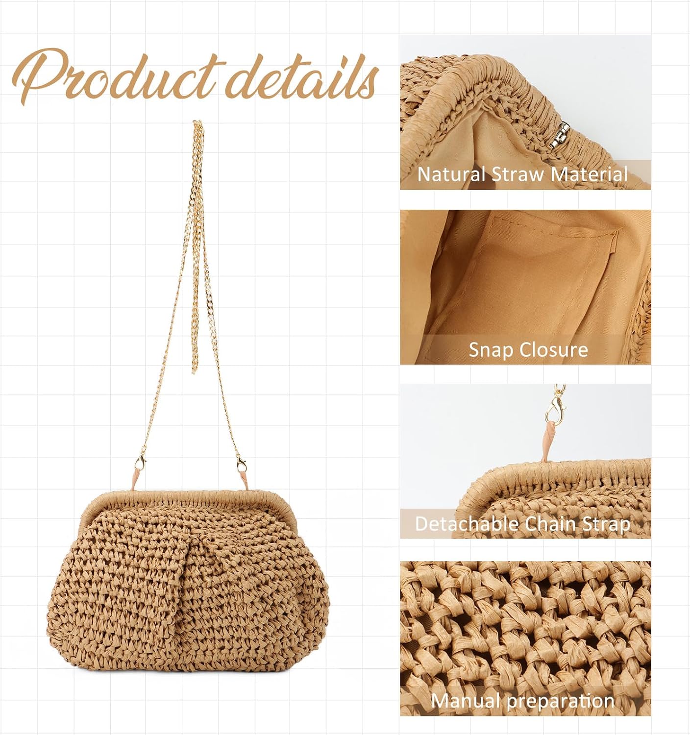 Thumbnail 5 de JyWmsc Straw Clutch Purse for Women — Cloud Dumpling Pouch, Crossbody & Shoulder Bag