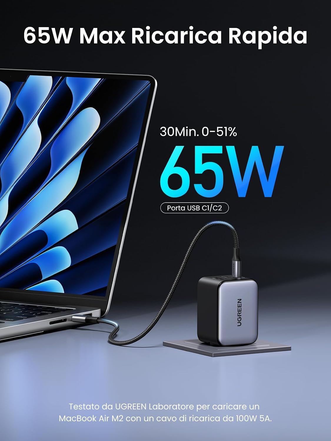 Detalle 2 de UGREEN Nexode 65W USB C GaN caricatore