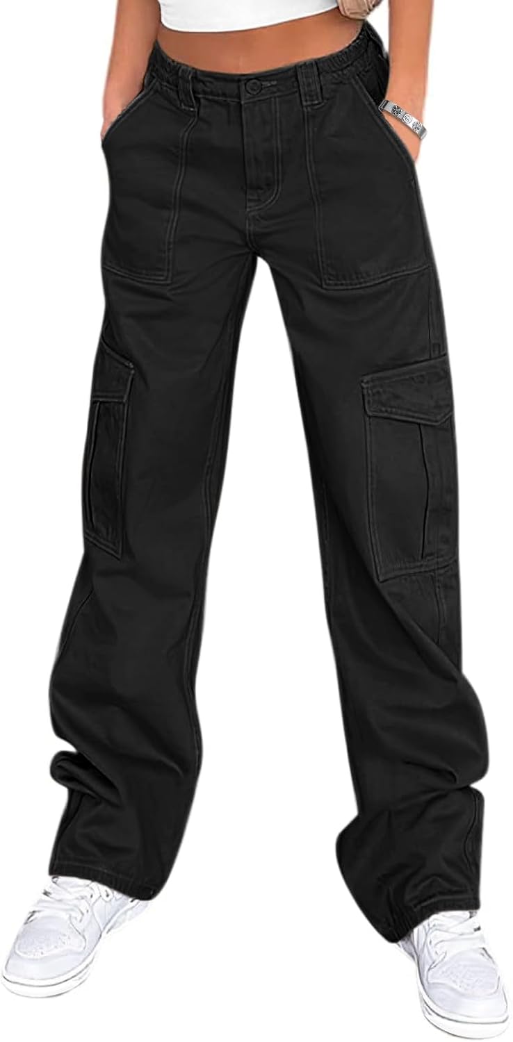 Detalle de Lepunuo Cargo Pants for Women, High-Waisted Wide-Leg with 6 Pockets