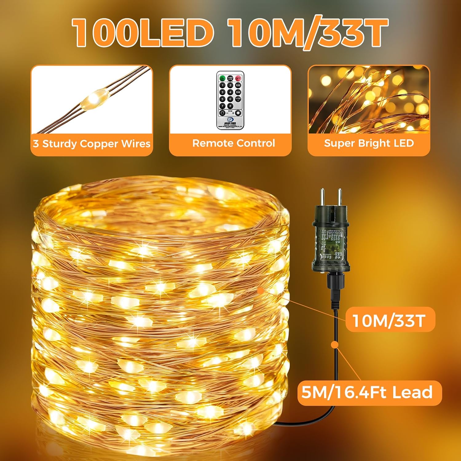Thumbnail 5 de btfarm TL04-2AR Fairy Lights, 66 ft, 200 Warm White LEDs, Remote Control
