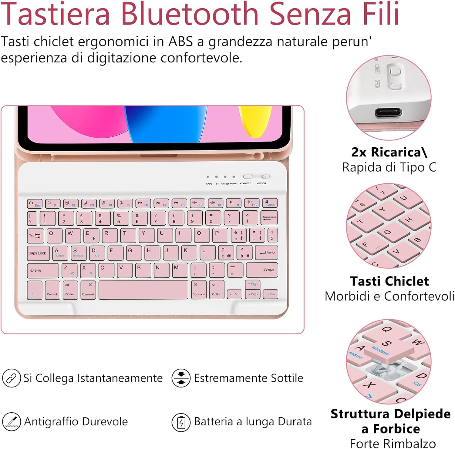 Detalle 2 de TQQ Cover iPad 10ª Generazione con Tastiera: la custodia con keyboard rimovibile per iPad 11ª generazione (10.9/11 pollici) – italiano QWERTY