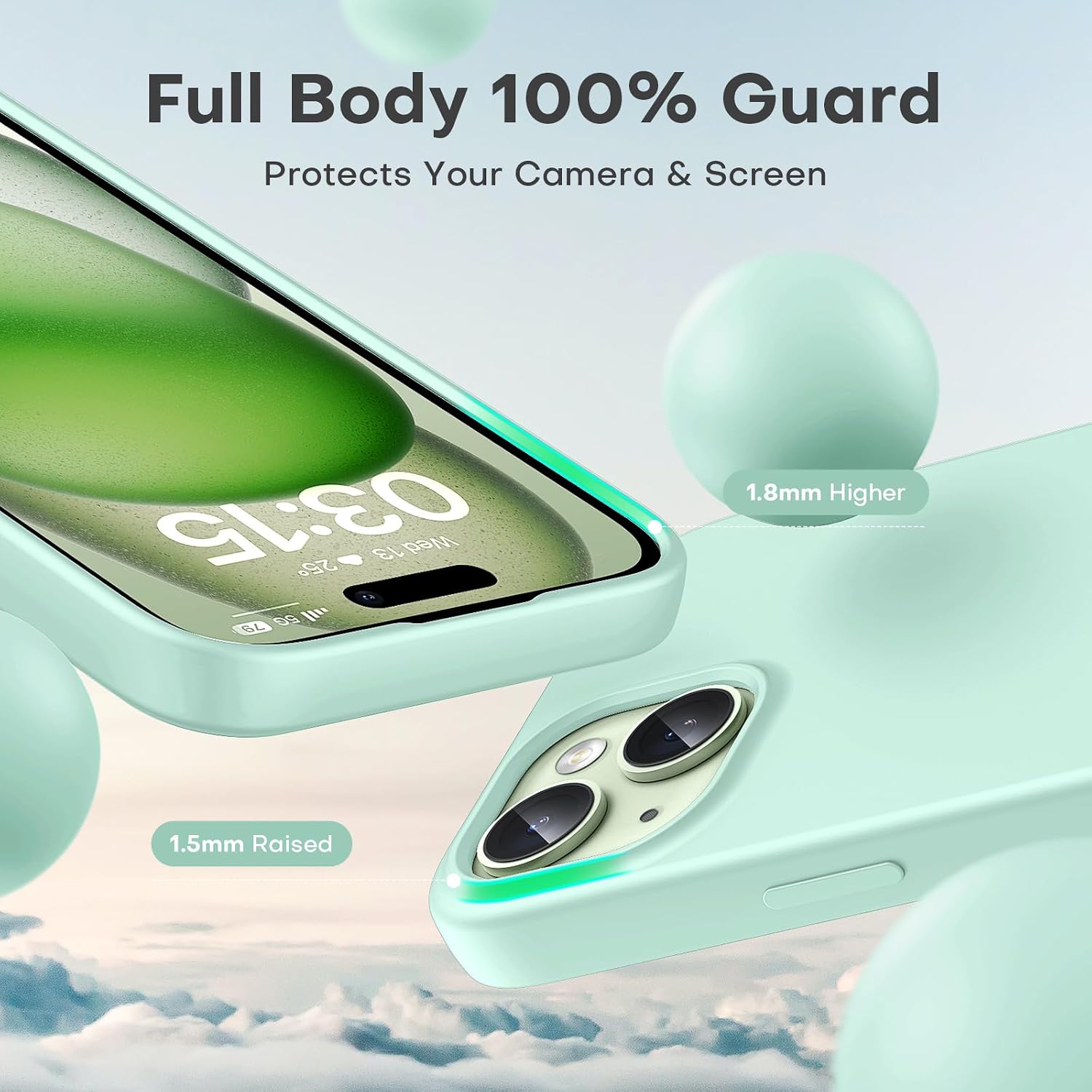 Detalle 2 de TOCOL Liquid Silicone Slim Case for iPhone 15 (6.1-inch) – Green, soft-touch anti-scratch protection