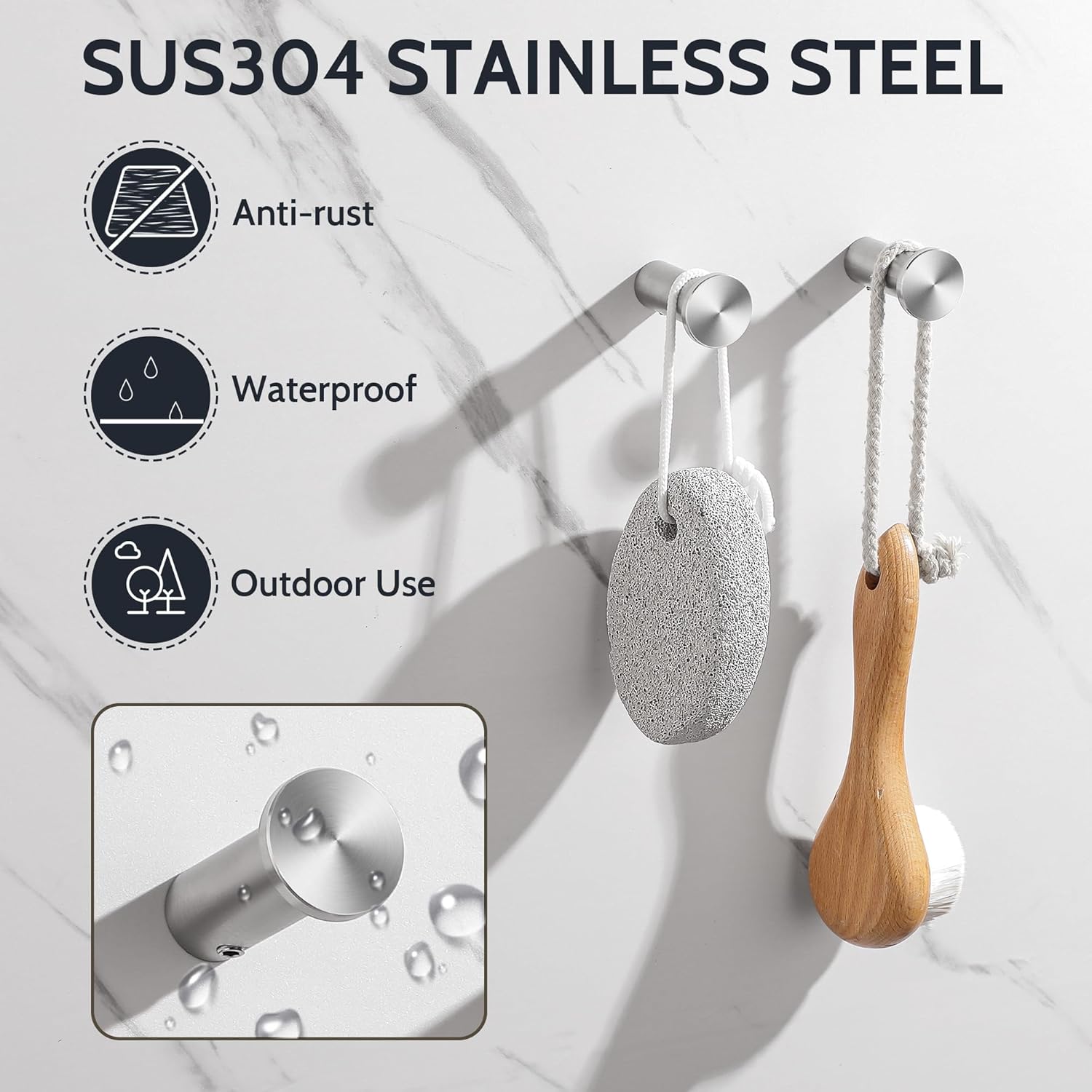 Detalle 2 de SAYAYO 4PCS Coat Hooks Wall Mounted SUS304 Stainless Steel – Brushed Nickel