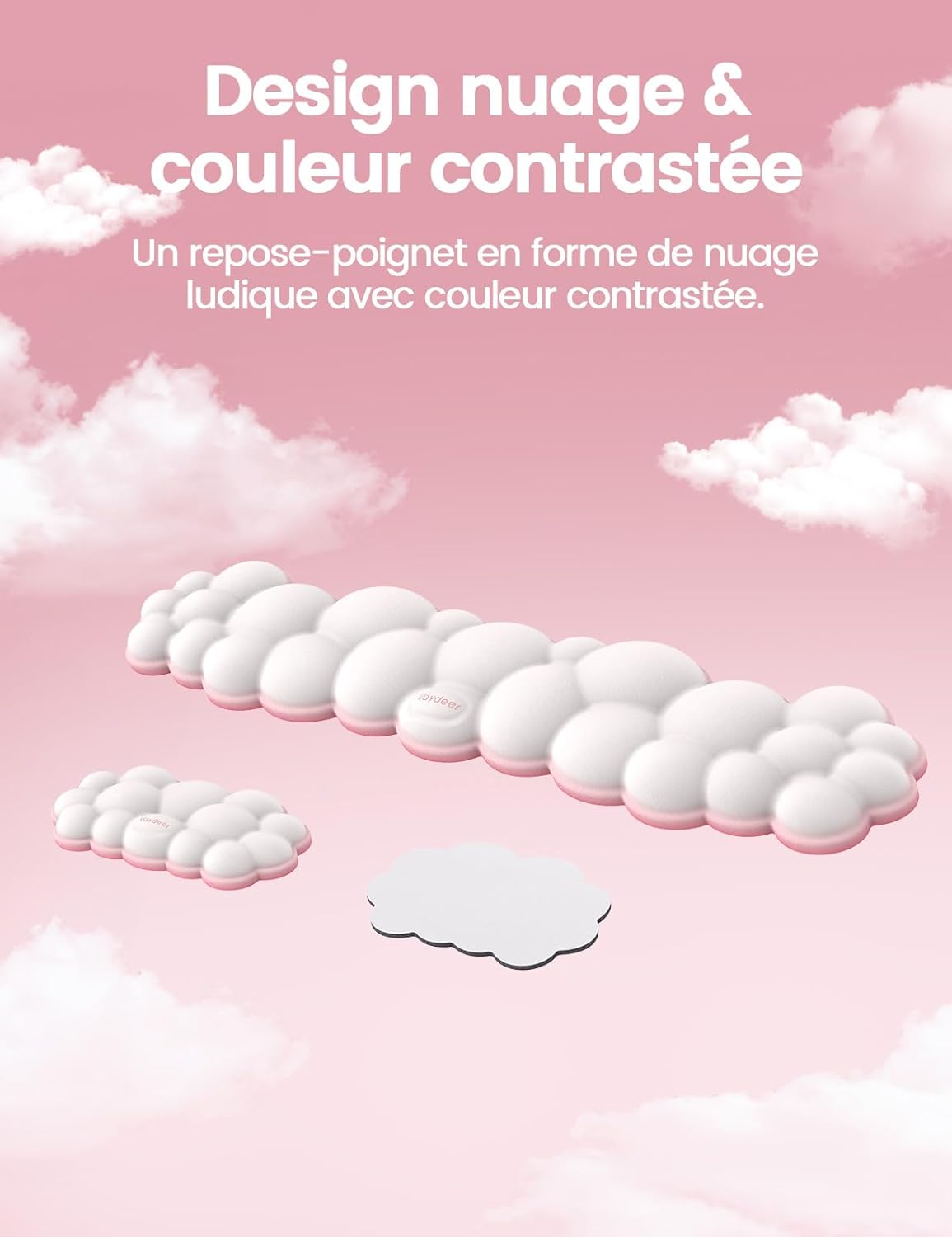 Detalle de VAYDEER Repose-poignet Nuage – coussin ergonomique en mousse à mémoire de forme bicolore blanc & rose