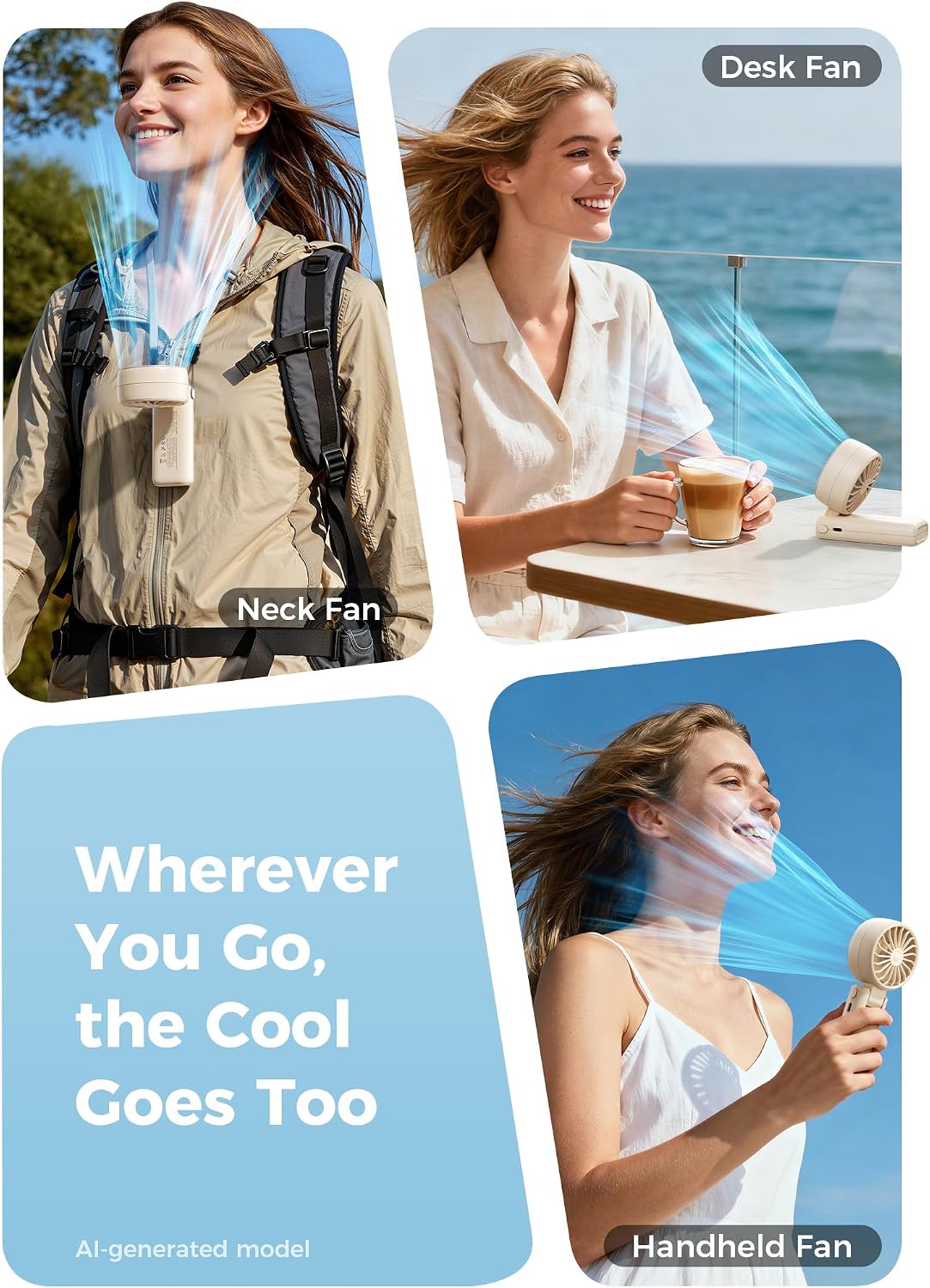 Detalle de Aecooly Mighty Portable Handheld Fan — 20H Max, 5 Speeds, 3 Modes, USB Rechargeable