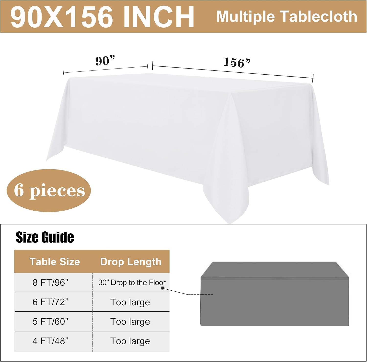 Thumbnail 6 de sancua 6 Pack Tablecloth 90 x 156 Inch