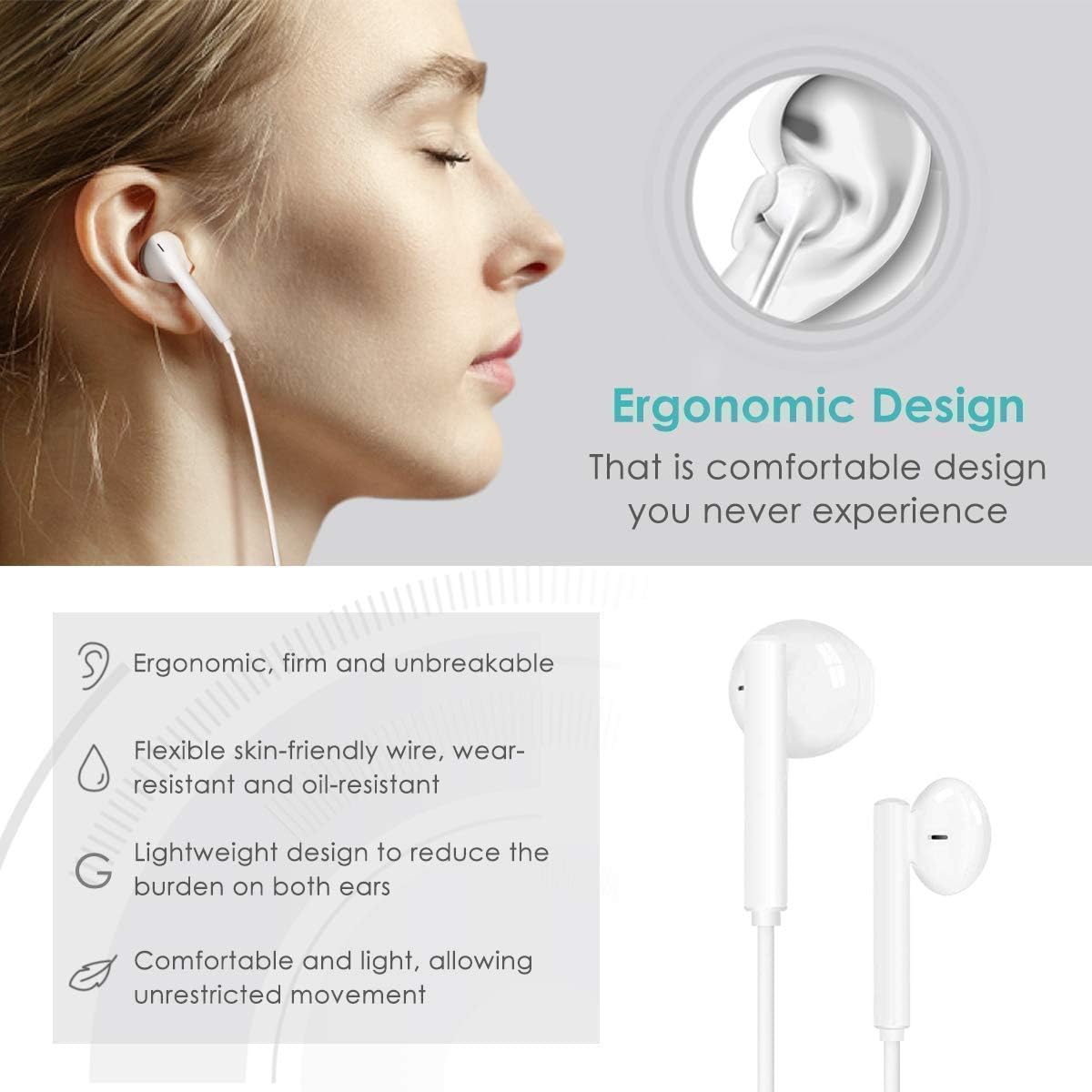 Thumbnail 3 de USB C Headphones: Wired In-Ear Earbuds with Mic & Volume Control