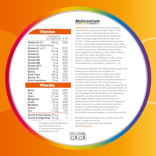 Thumbnail 6 de Multicentrum Plus: complemento multivitamínico y multimineral con ginseng y ginkgo biloba (30 comprimidos)
