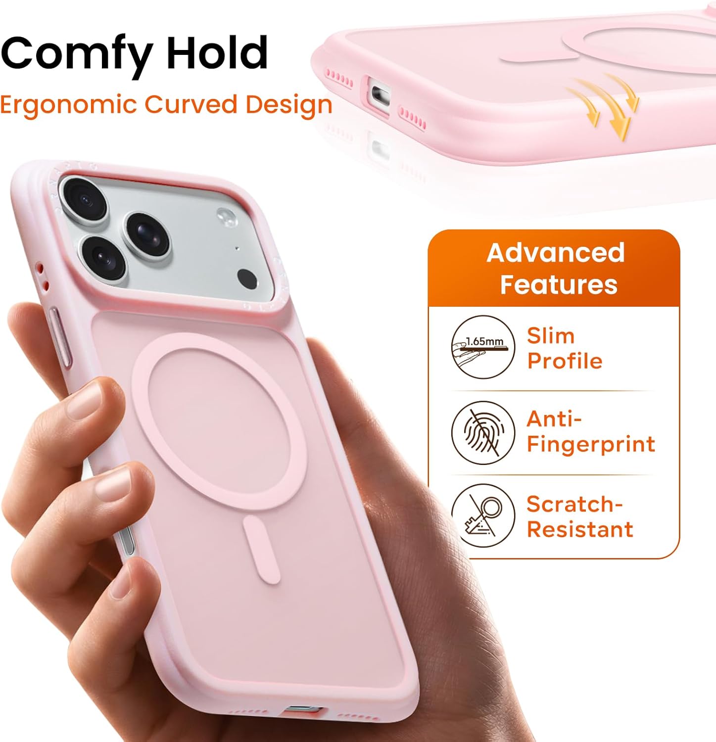 Detalle de ORNARTO Magnetic Case for iPhone 17 Pro Max – 20FT Military-Grade Protection, MagSafe Compatible, Chalk Pink