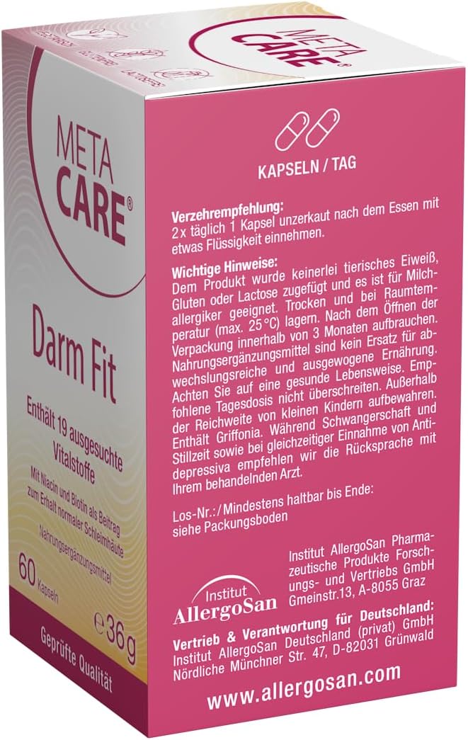 Thumbnail 5 de META CARE Darm Fit – 19 ausgewählte Vitalstoffe mit Niacin und Biotin, hochdosiert (60 Kapseln, vegetarisch)
