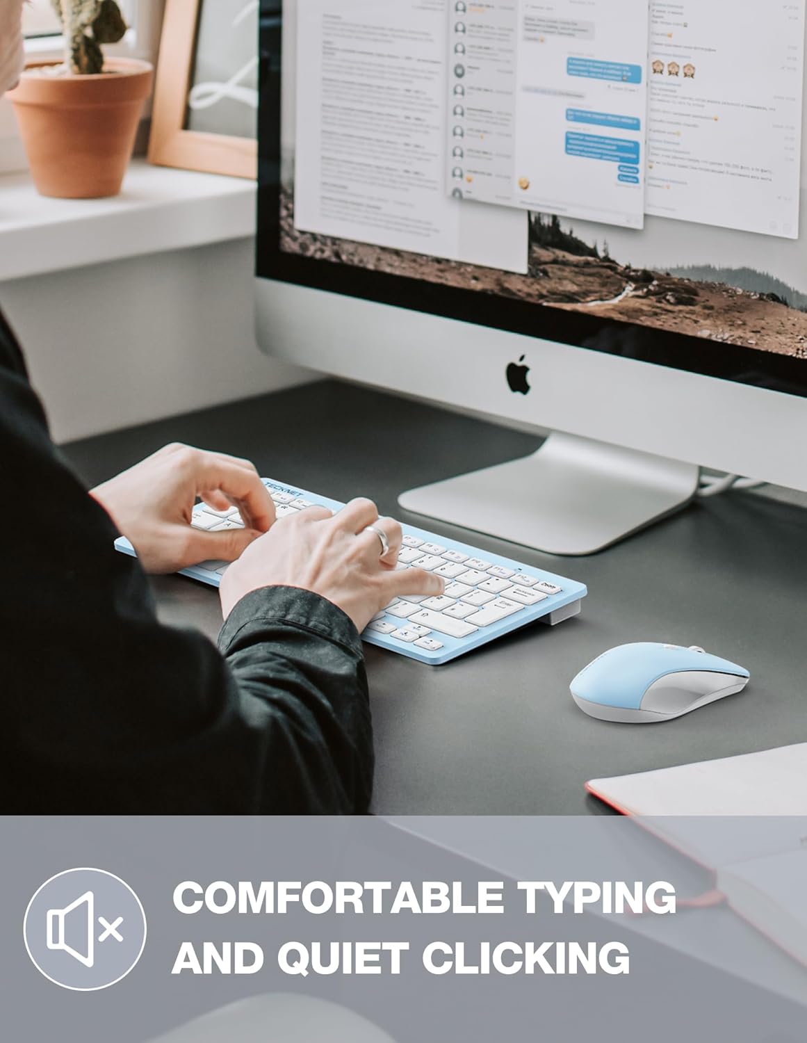 Thumbnail 2 de TECKNET Mini Wireless Keyboard and Mouse Set (2.4G) with Nano USB Receiver + Silent Mouse, Blue