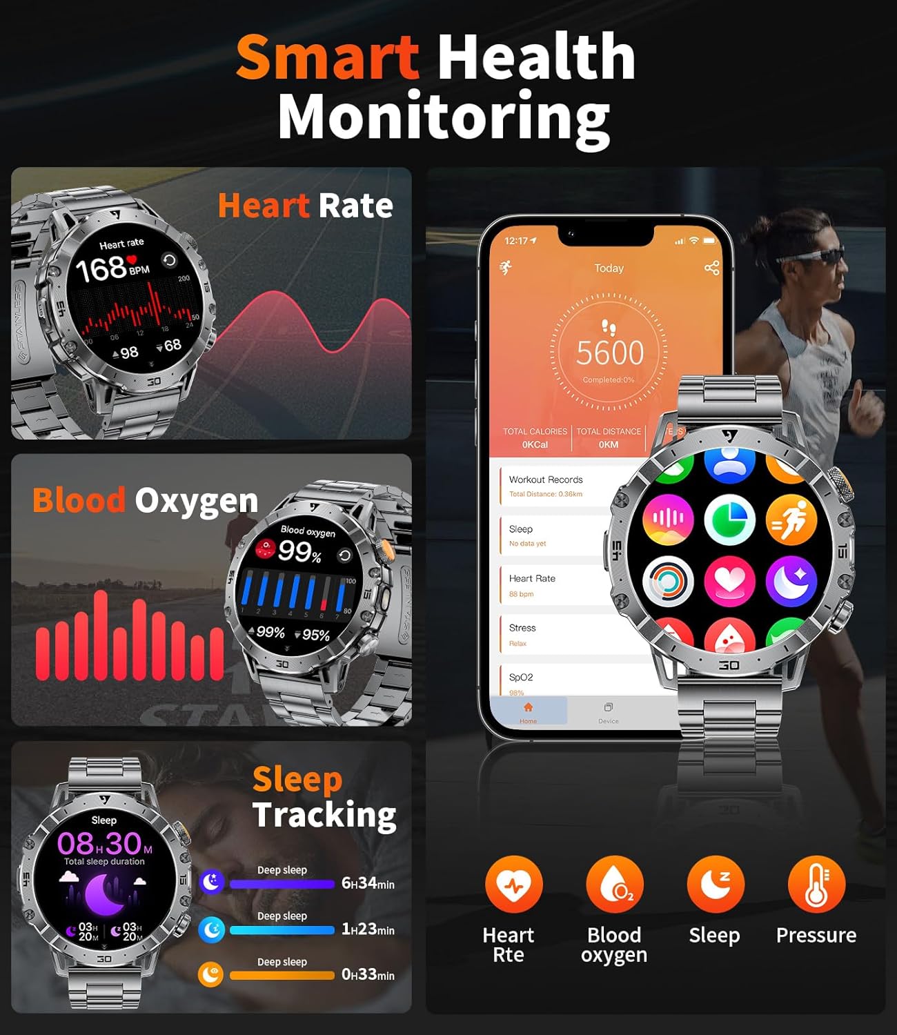 Thumbnail 4 de EF18-A Smart Watch for Men with 1000mAh Battery and LED Flashlight
