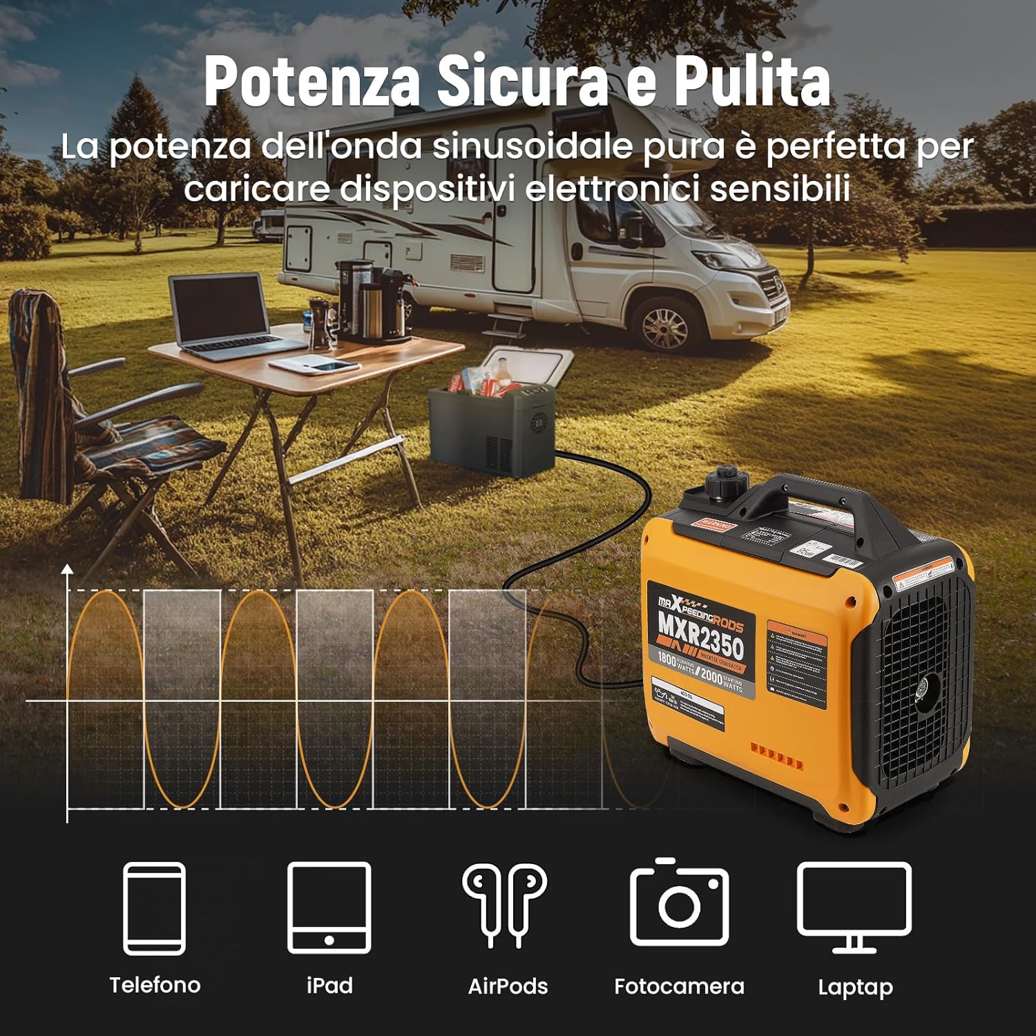 Thumbnail 6 de maXpeedingrods Generatore di Corrente Inverter 2000W a benzina, 4 tempi (MXR2350) con USB e prese 230V
