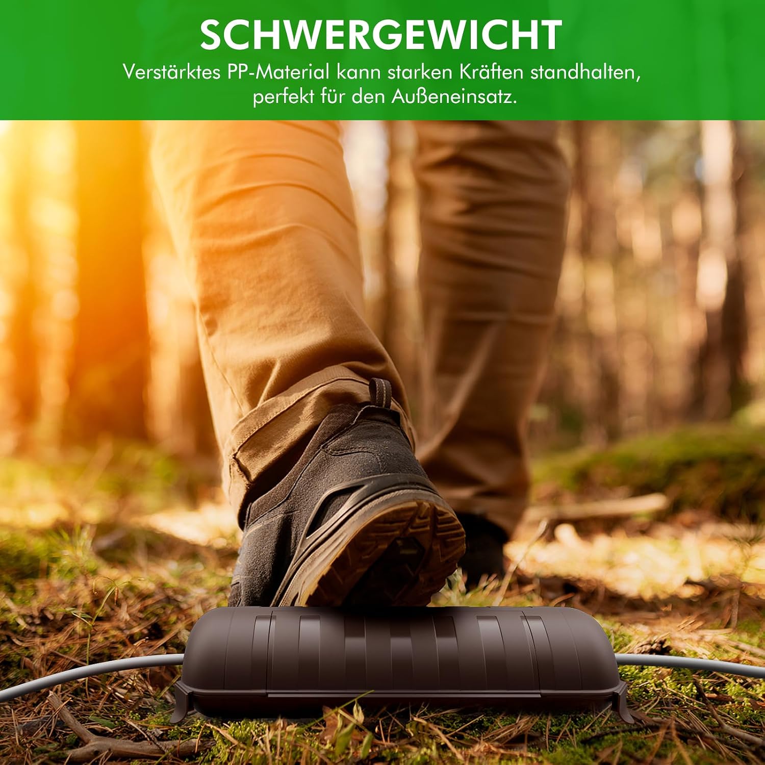 Detalle 2 de RESTMO IP44 wasserdichte Kabelbox für den Außenbereich (Outdoor) – Große, braune Schutzbox für Verlängerungskabel, Schukostecker und Elektrowerkzeug