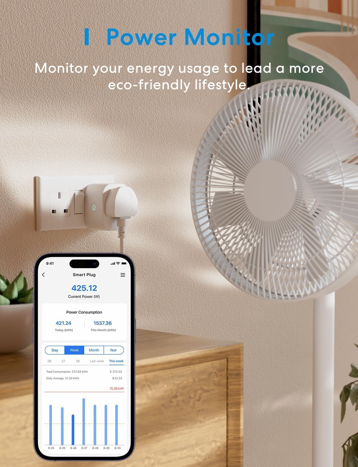 Thumbnail 4 de Meross Matter Smart Plug Mini with Energy Monitoring (13A) – 4 Pack, Wi‑Fi control with voice remote