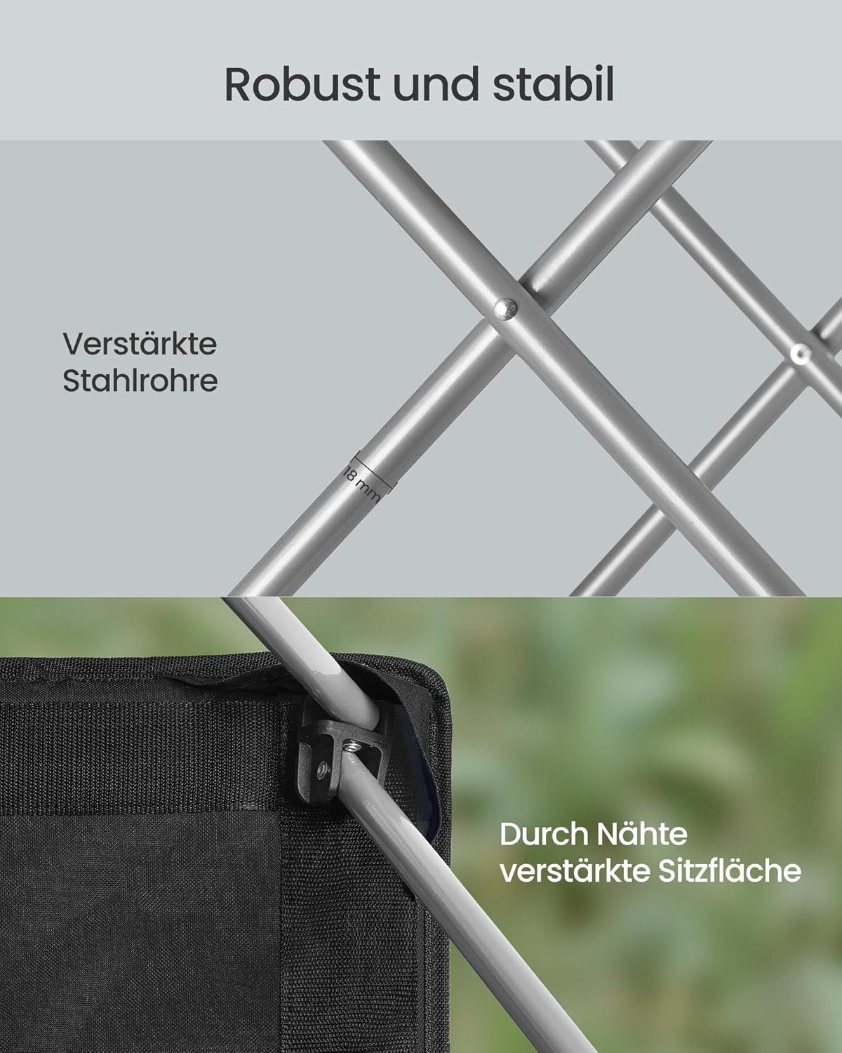 Detalle de SONGMICS Campingstuhl GCB005BH01 – klappbar, breiter Sitz, hohe Rückenlehne, inkl. Getränkehalter und Handyhalter