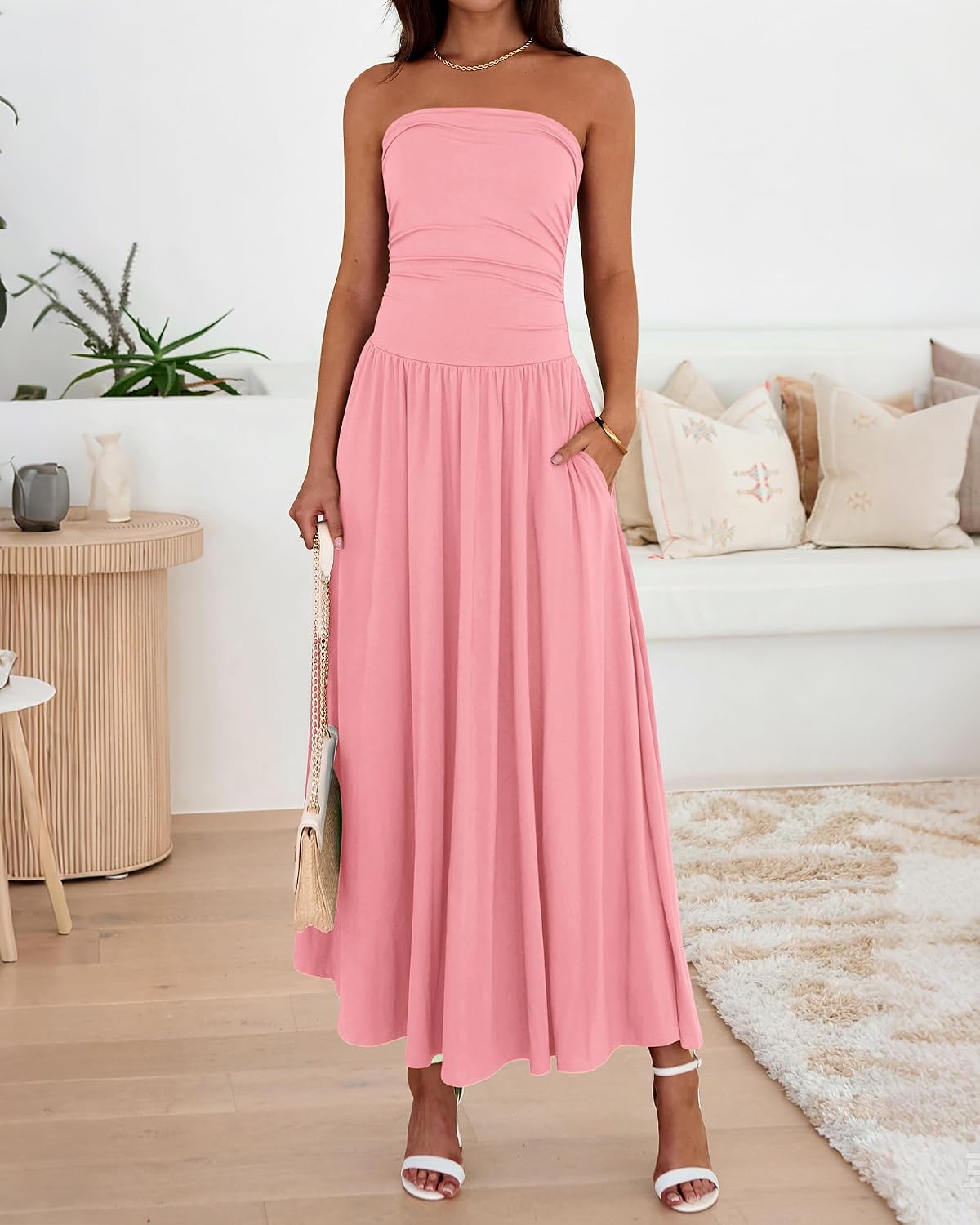 Thumbnail 6 de BTFBM BT571 Strapless Maxi Dress with Ruched Tube Top, Pockets and Silicone Grip