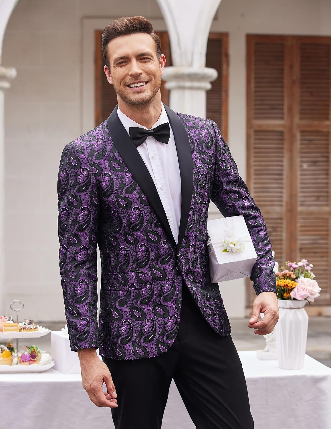 Detalle de COOFANDY ZTJ007662 Floral Tuxedo Jacket with Paisley Pattern and Shawl Lapel