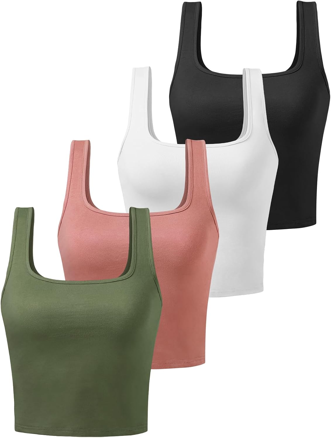 Detalle 2 de Joviren Cotton Workout Crop Tank Top for Women (Racerback) — 4-Pack