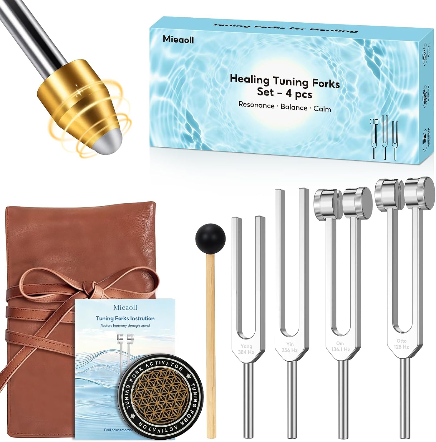 Detalle de Tuning Forks for Healing: 128Hz, 136Hz, 256Hz, 384Hz Set for Meditation, Yoga & Chakra Therapy