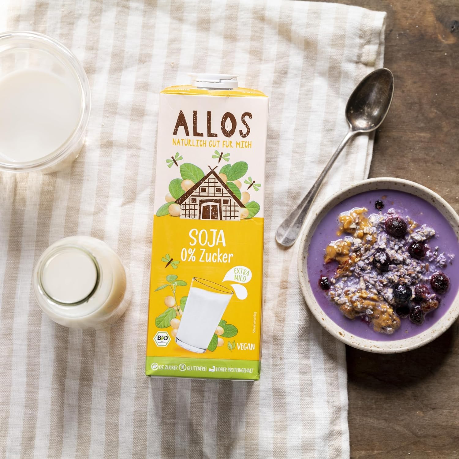 Detalle de Allos Bio Sojadrink ohne Zucker – pflanzliche Milchalternative aus Soja, 1 L (6 Stück)