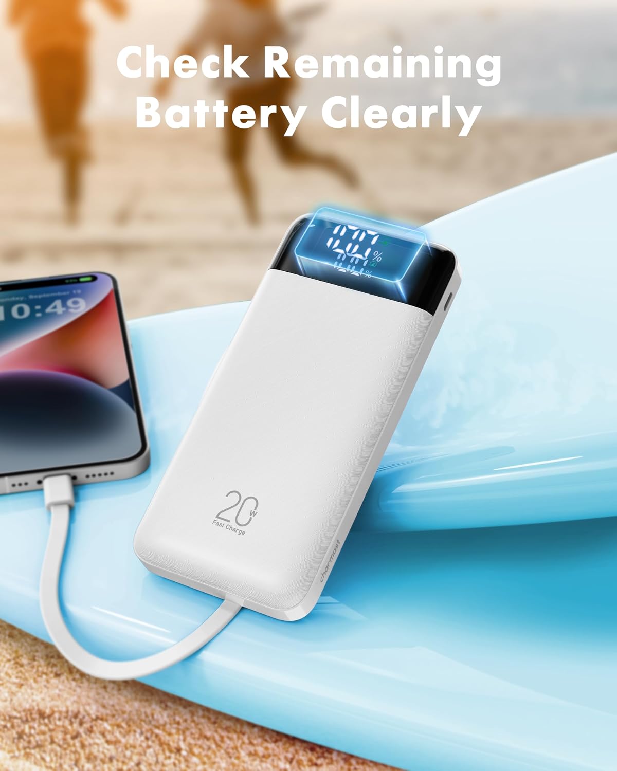 Thumbnail 6 de Charmast Power Bank with Built-in Cables, 20000mAh (22.5W) – PD/QC Fast Charging, White