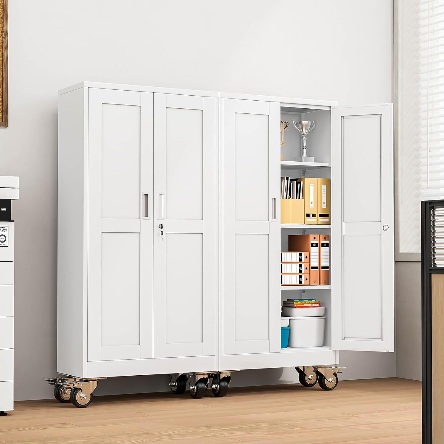 Thumbnail 6 de pozdeg PD-WAL-155W 61-Inch Rolling Steel Storage Cabinet, White, 3 Shelves