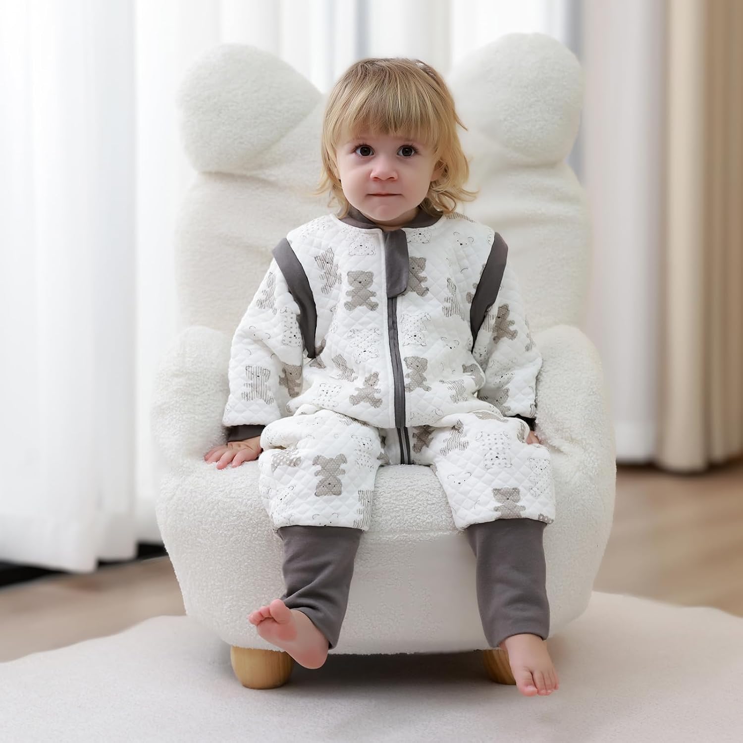 Detalle de MIKAFEN Baby Sleeping Bag with Feet 2.0 Tog – Cotton All-Year with Removable Sleeves and Legs (Bear, 4-5 years)