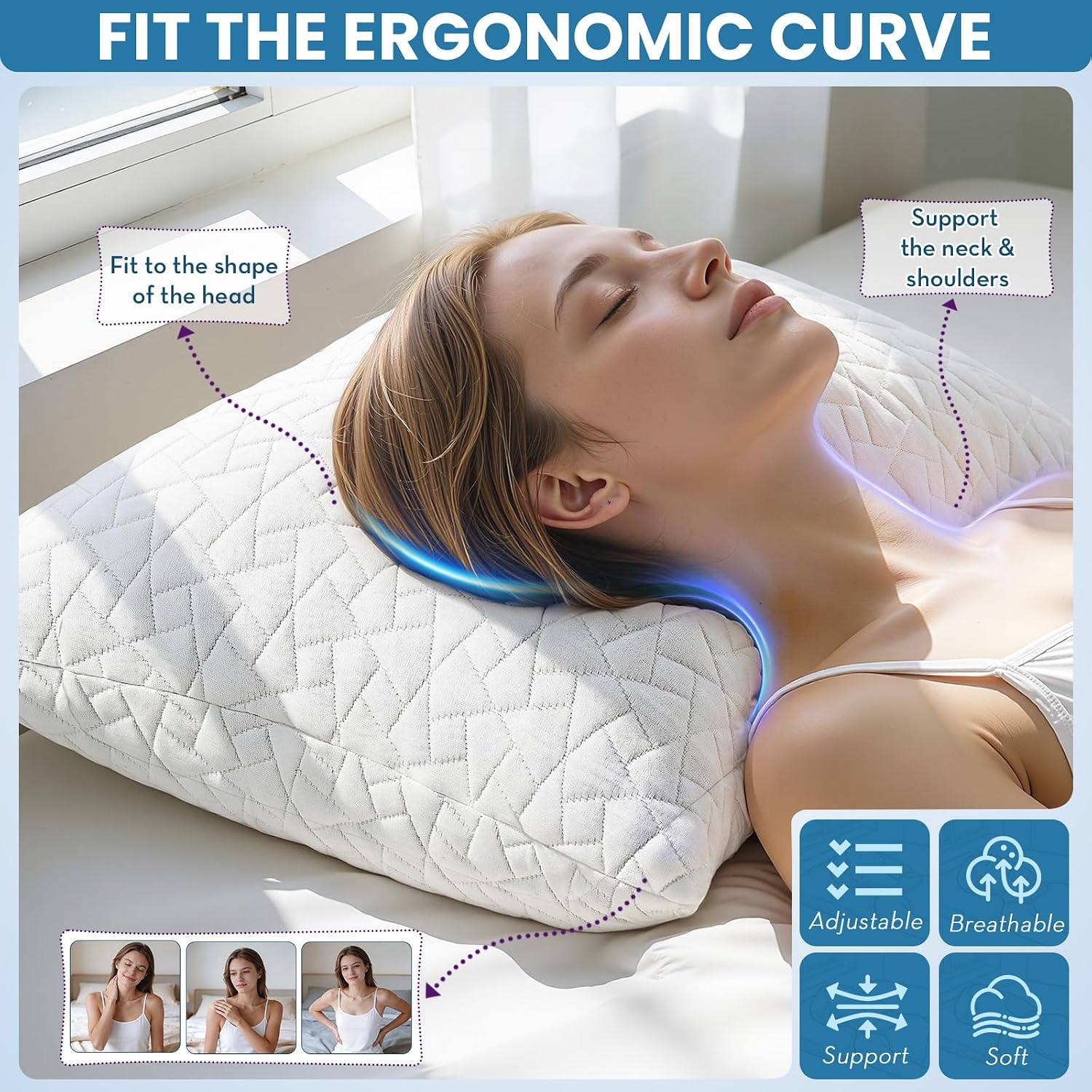 Thumbnail 4 de A-Pce Shredded Memory Foam Pillow for All Sleepers – Adjustable Loft, 2 Pack (76x51cm)