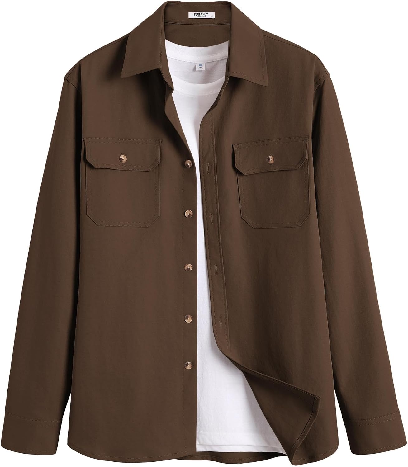 Detalle de COOFANDY Men's Long Sleeve Shirt Jacket with Button-Flap Pockets