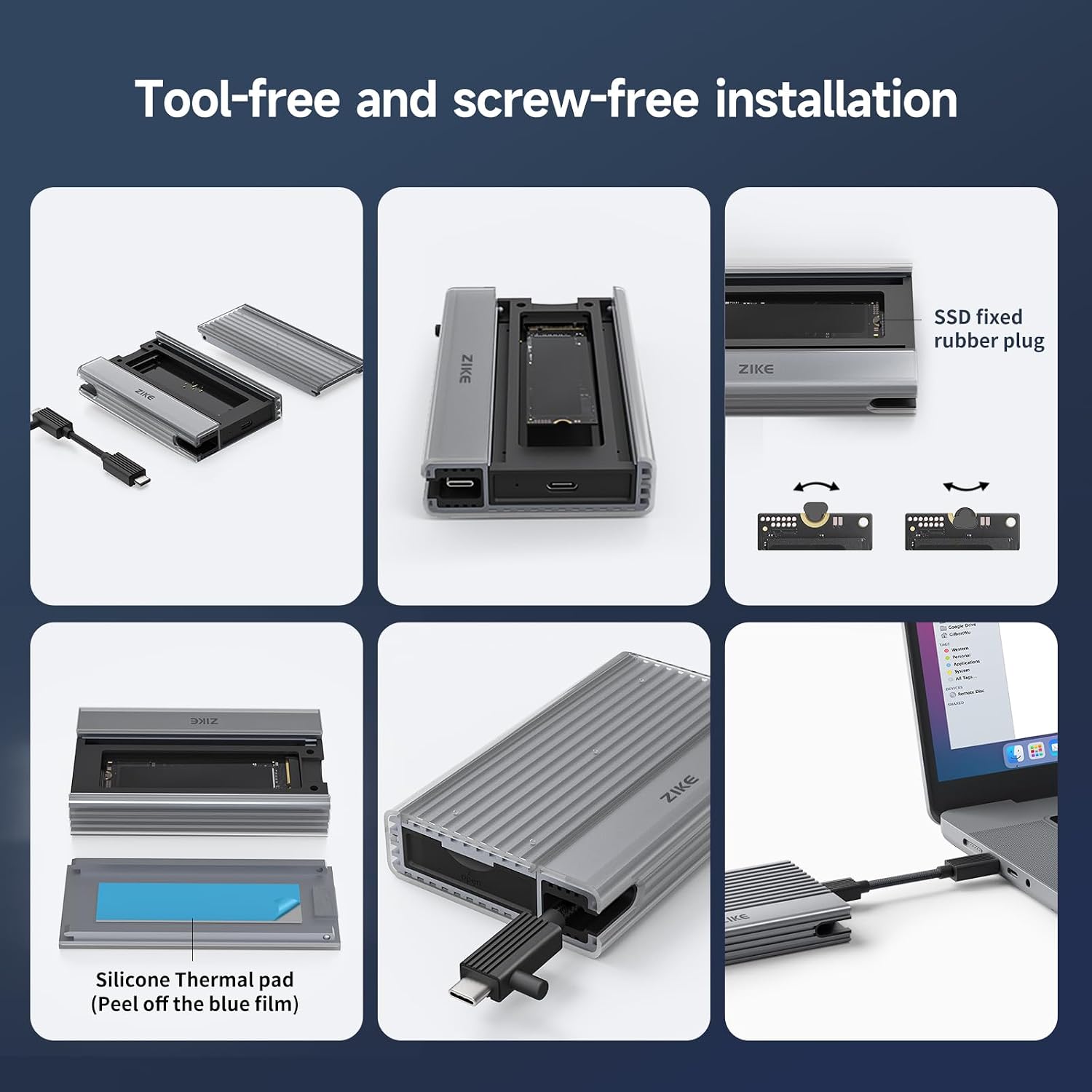 Detalle 2 de ZIKE USB4 M.2 NVMe SSD Gehäuse Z666 (40 Gbit/s) für 2280 M-Key, Thunderbolt 4 kompatibel