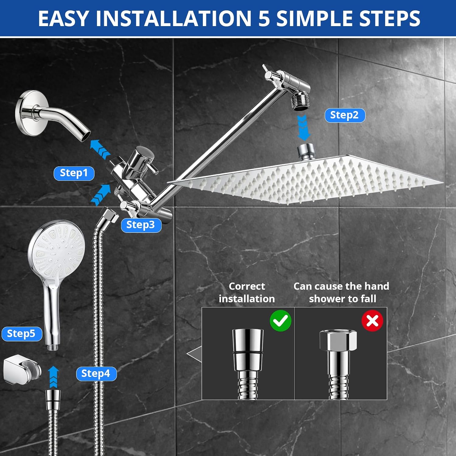 Detalle 2 de Tudoccy SHP-HS 10-Inch Rainfall and Handheld Showerhead Combo, Chrome