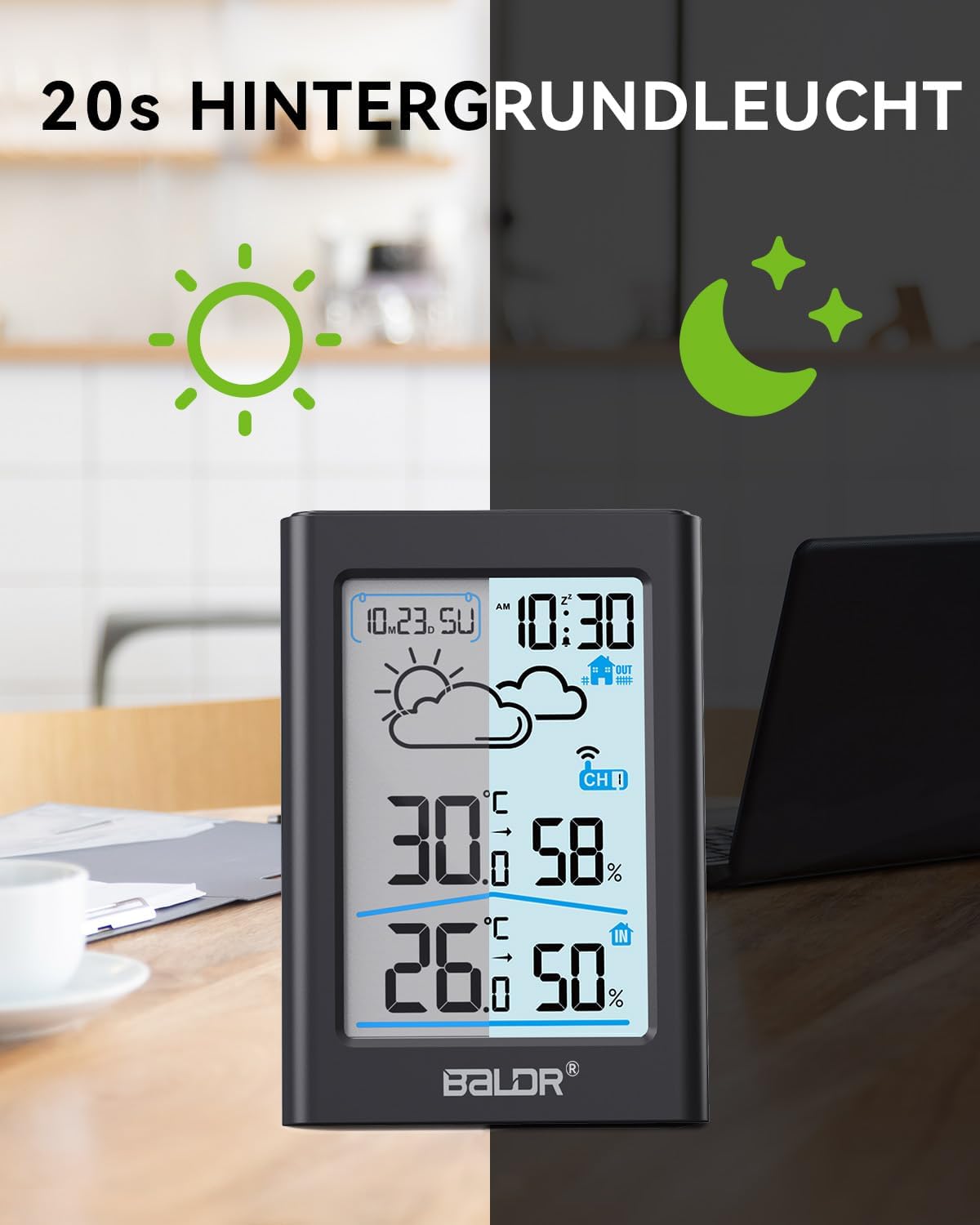 Thumbnail 5 de BALDR Wetterstation Funk mit Außensensor 3.7 Zoll 📟