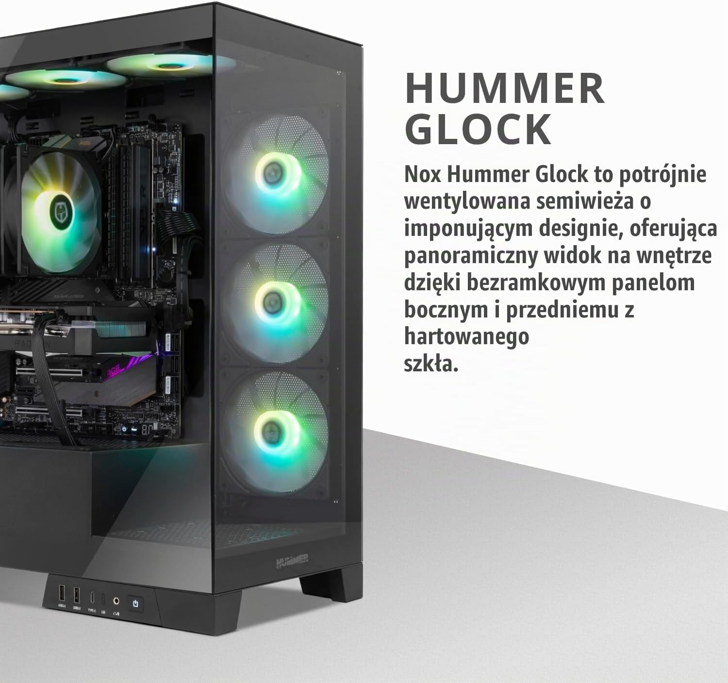 Thumbnail 5 de NOX XTREME PRODUCTS NXHUMMERGLOCKBK – obudowa ATX z panoramicznym szkłem i 4 wentylatorami ARGB