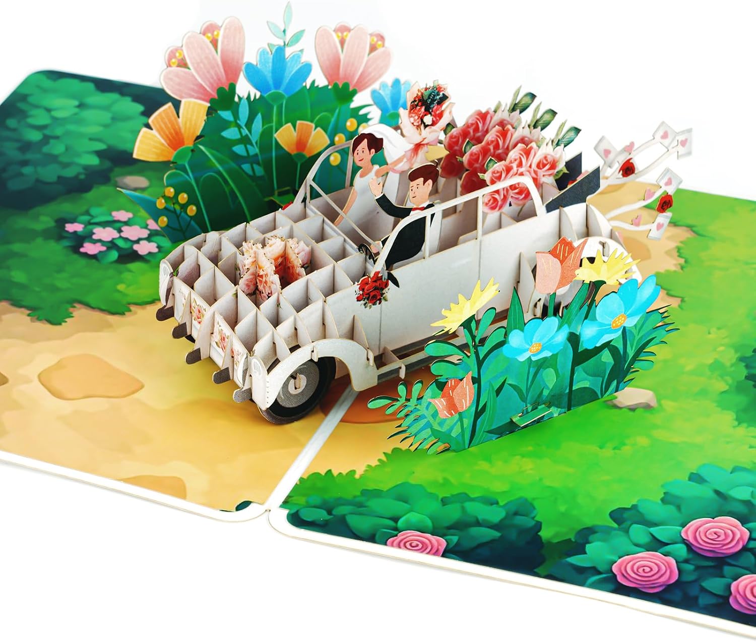 Detalle de Vicloon Biglietto Pop-Up con Auto per Matrimonio Verde