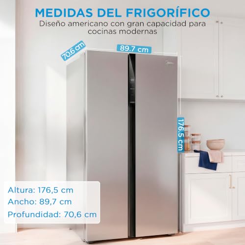 Detalle de Midea frigorífico americano No Frost de 548 L con motor Inverter y panel táctil