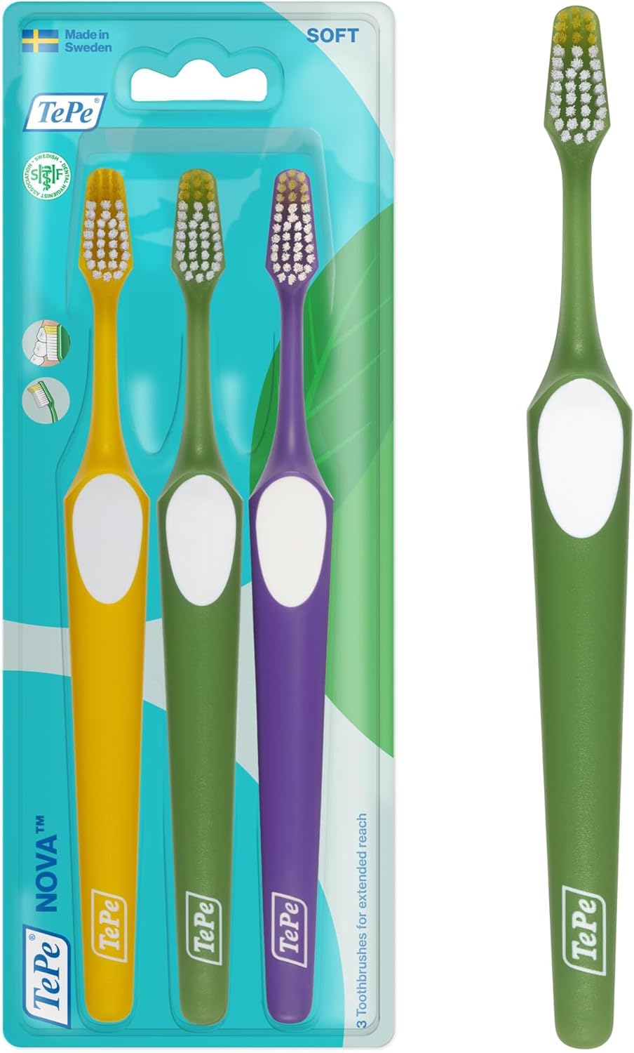 Detalle de TePe Nova Soft: spazzolino con punta allungata per denti posteriori, 3pz