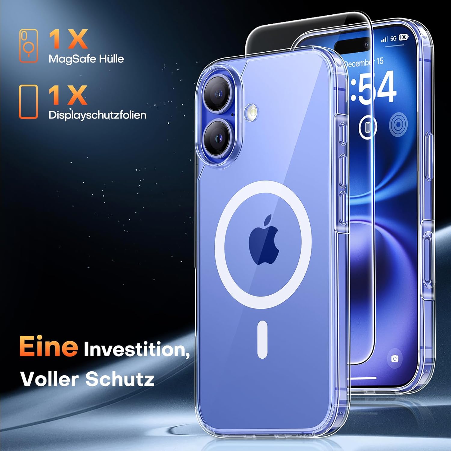Thumbnail 3 de TAURI Hülle für iPhone 16 (6,1") mit Panzer Schutz Glasfolie – MagSafe kompatibel, stoßfest & transparent