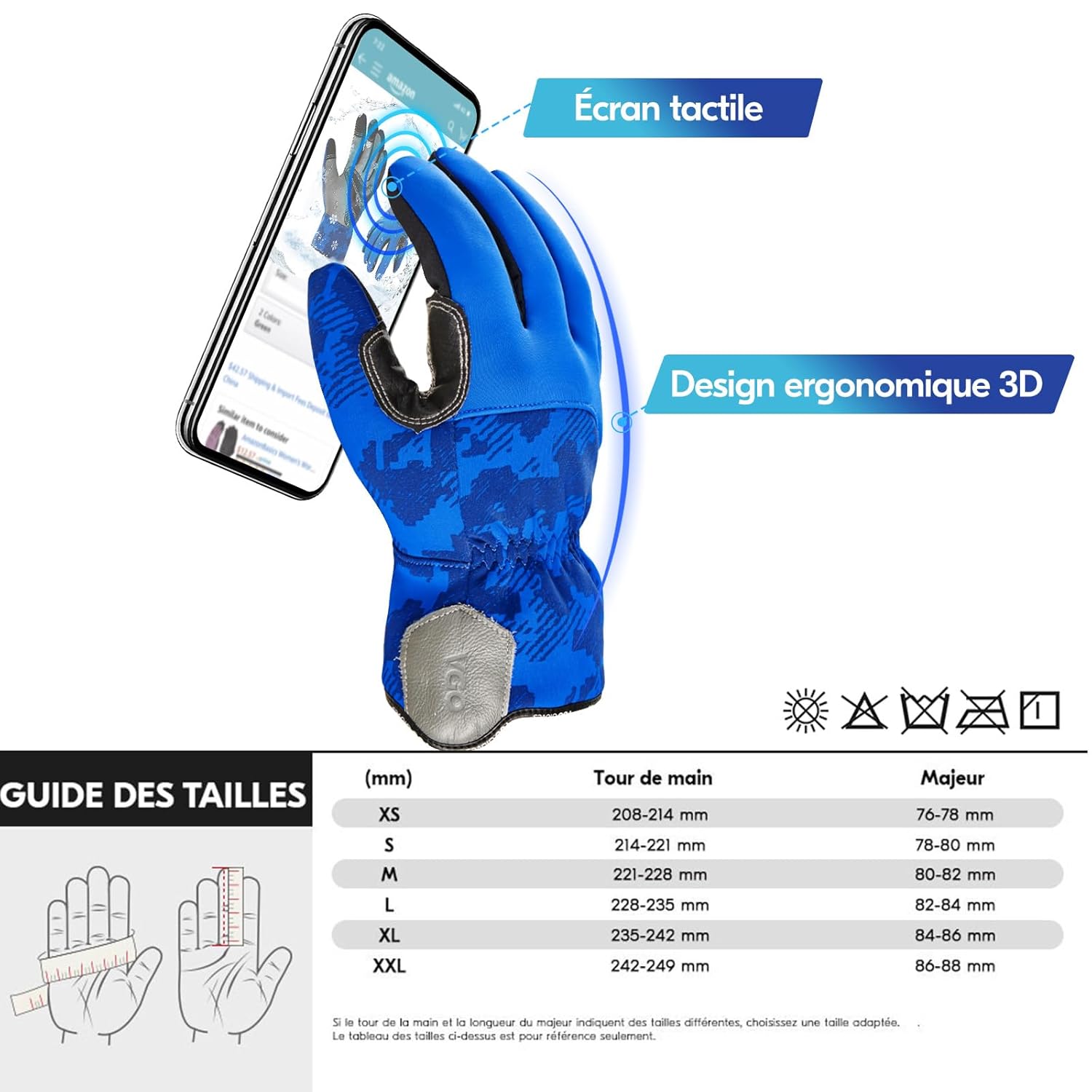 Thumbnail 5 de Gants de travail d'hiver en cuir de vache Vgo… avec doublure 3M Thinsulate C40 – Bleus, XL, imperméables