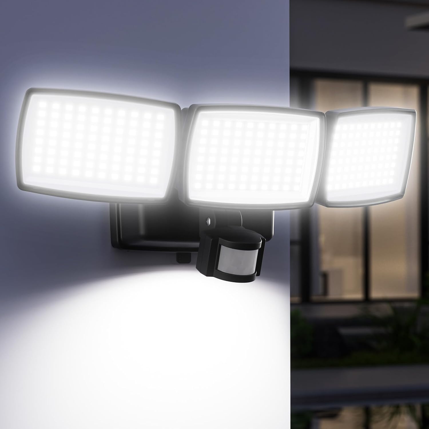 Detalle 2 de KIBTOY 240 LED Battery Powered Outdoor Security Light with PIR Motion Sensor (1500LM, IP65, 3 Rotatable Heads)