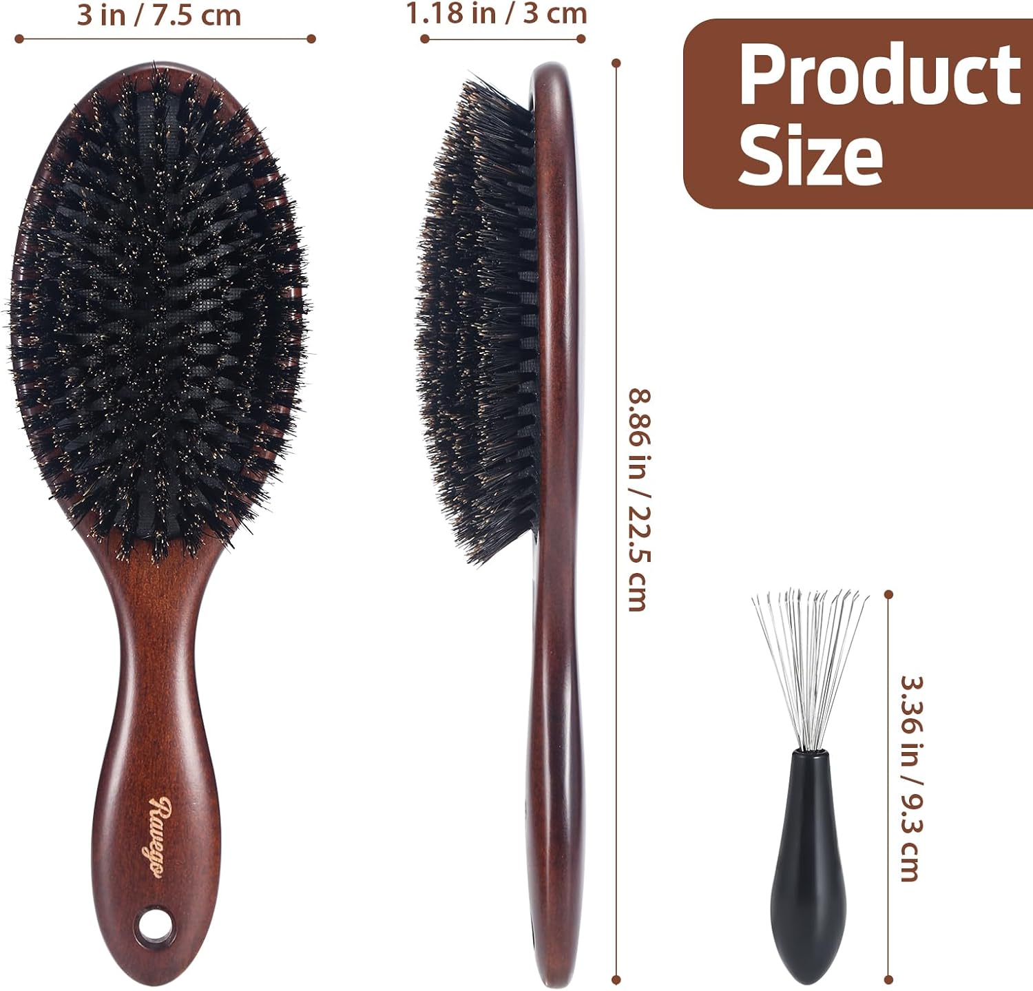 Detalle 2 de RAVEGO Spazzola per capelli con setole di cinghiale 🎀