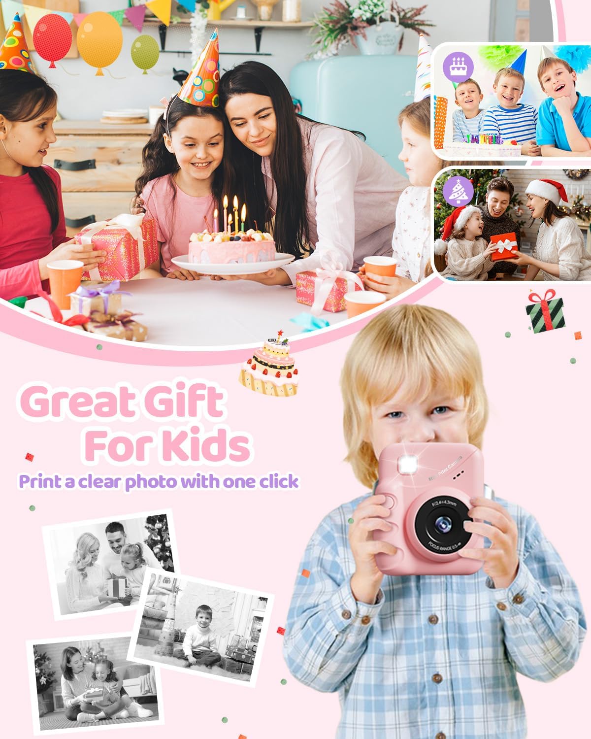 Detalle de TIATUA Macchina Fotografica Bambini Istantanea 3.0" | 32GB + 3 Rotoli di Carta - Rosa