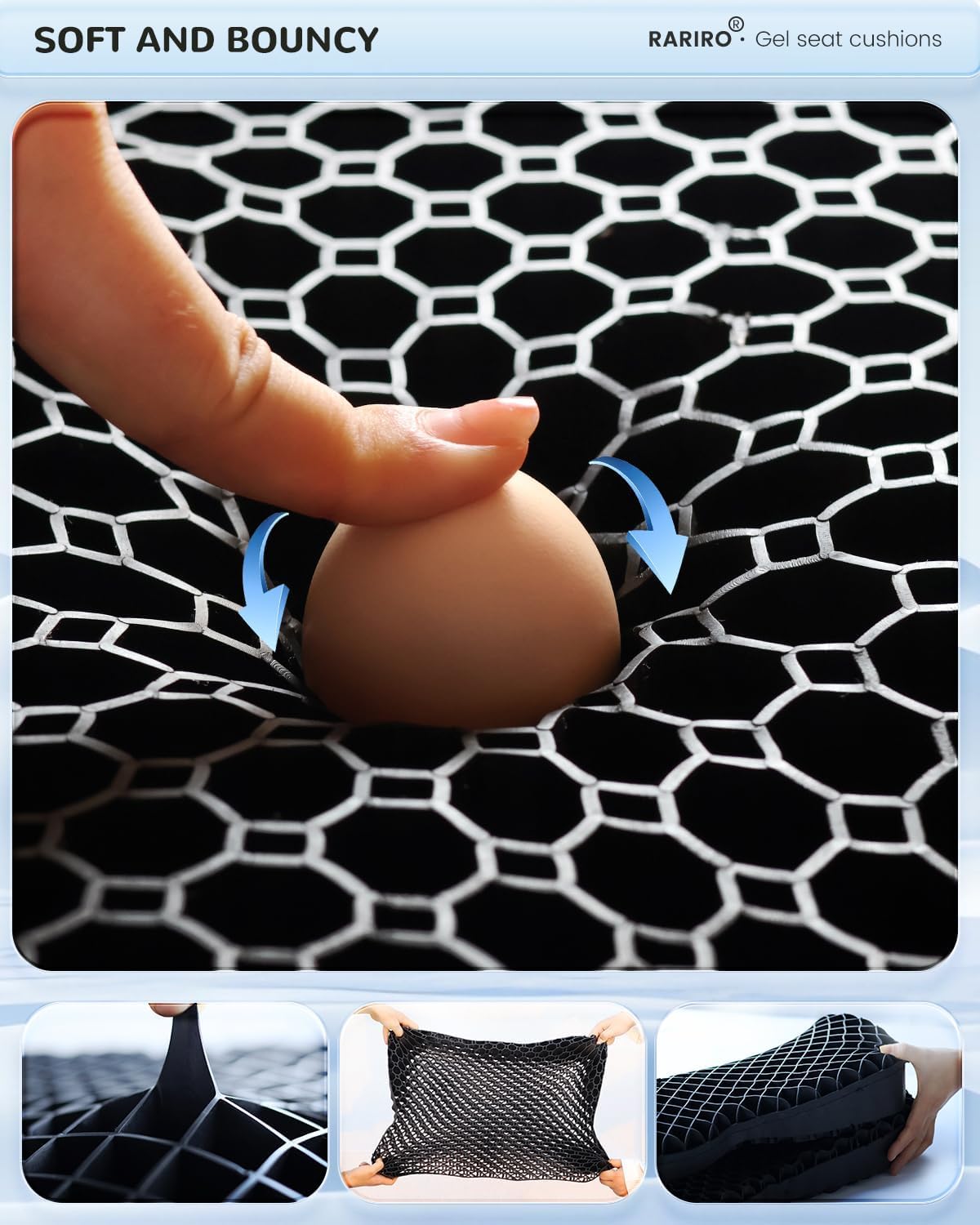 Thumbnail 6 de Gel Seat Cushion Extra19.7in Gel Chair Seat Pads for Wheelchairs and Office Chairs (Black)
