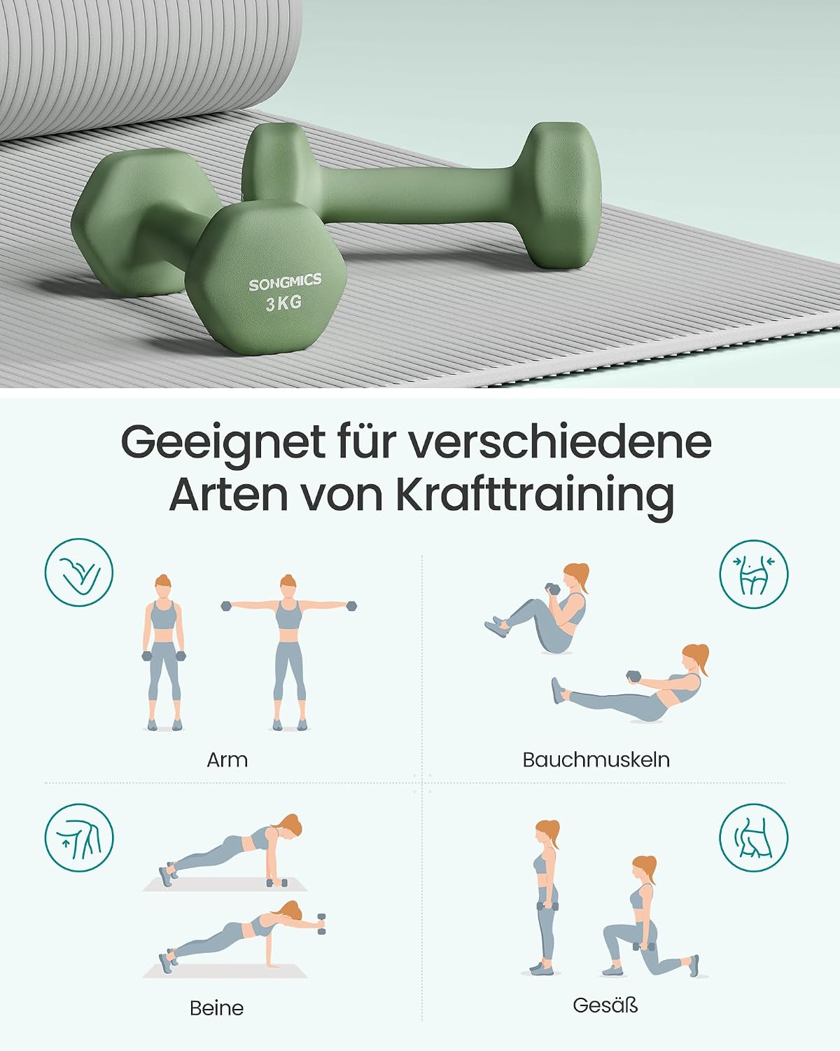 Detalle 1 de Hantel-Set 6 Kurzhanteln mit 1 kg bis 5 kg