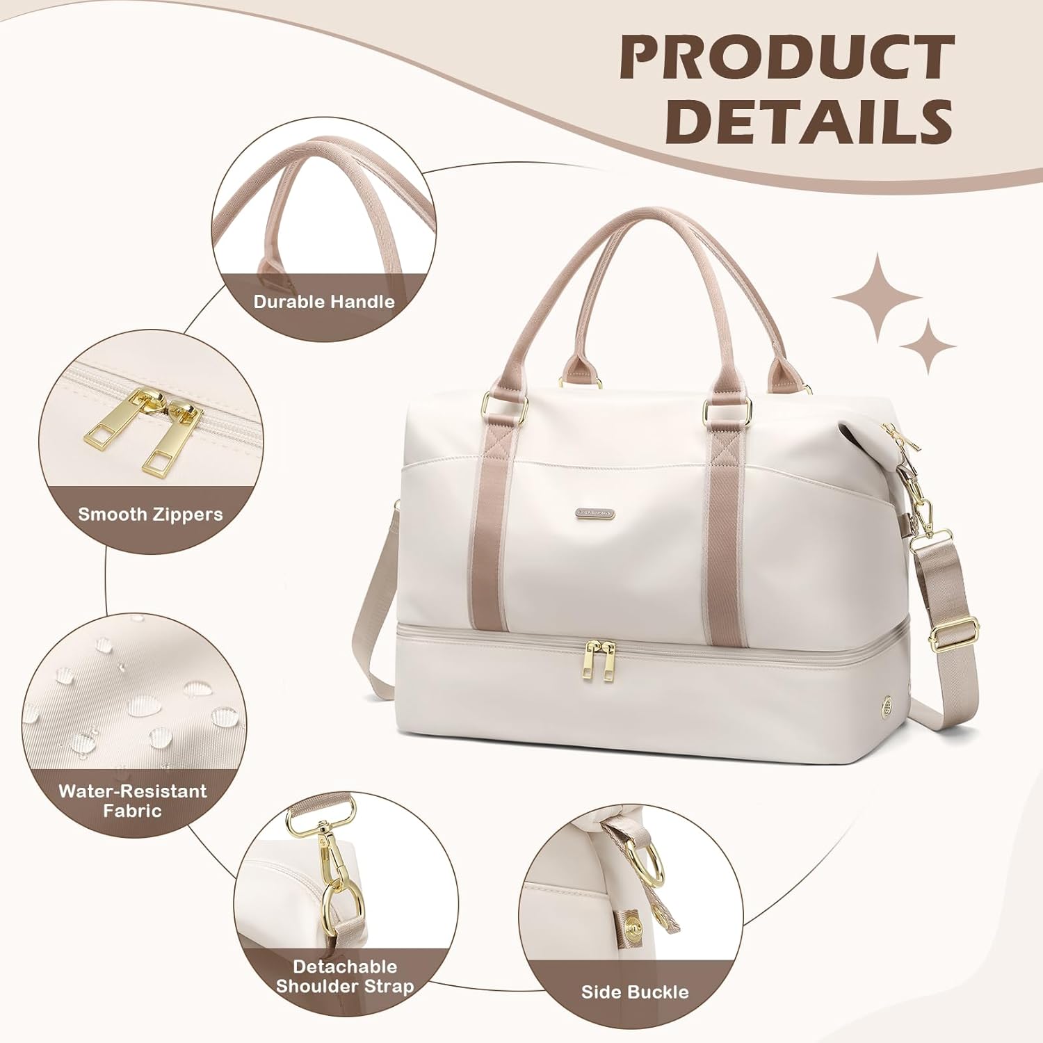 Thumbnail 3 de Sac de Voyage Femme 46L avec Trousse et Compartiment Chaussures – Blanc cassé